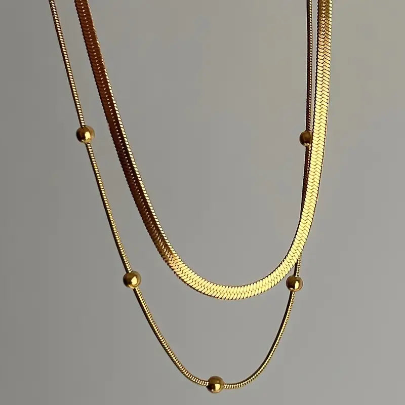 Luxury Classic Lightweight Elegant Double Layer Stainless Steel Necklace