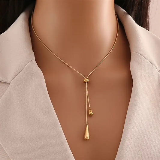 Elegant Golden-Plated Copper Adjustable Water Drop Pendant